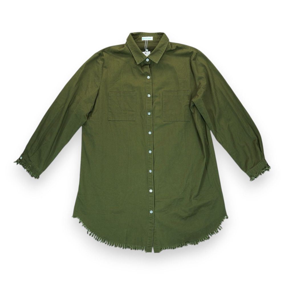 NWT Kidsform Women's Long‎ Sleeve Denim Shirt Dresses Button Down Size 2XL Green